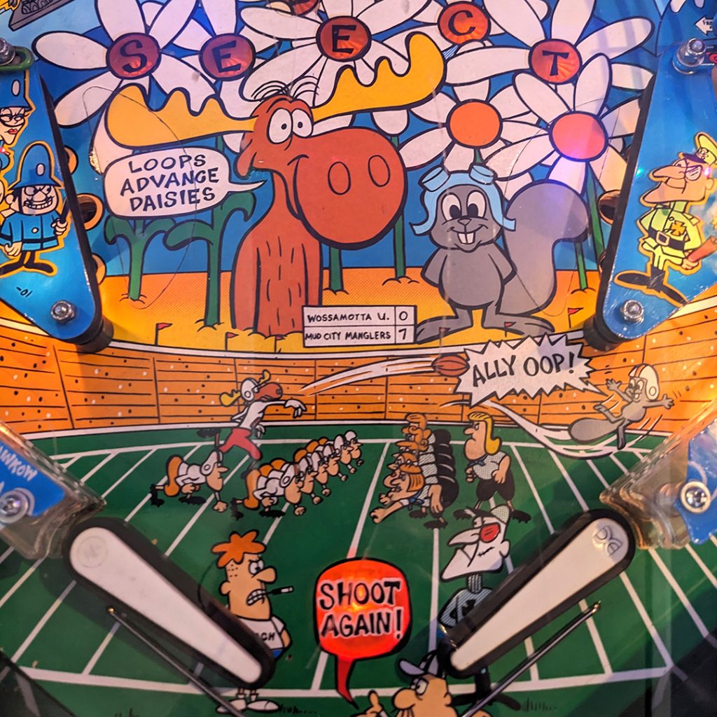 Rocky and Bullwinkle pinball game in the Plume Room